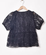 【3色展開】Meridian 刺繍 半袖 チュールブラウス