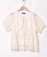 【3色展開】Meridian 刺繍 半袖 チュールブラウス