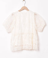 【3色展開】Meridian 刺繍 半袖 チュールブラウス