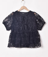 【3色展開】Meridian 刺繍 半袖 チュールブラウス