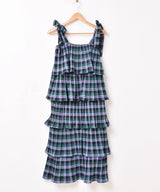 【3色展開】Meridian チェック柄 ラッフル キャミソールワンピース
