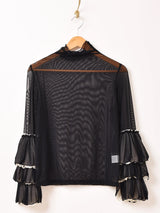 【4色展開】Meridian タートルネック フリルスリーブ シアーカットソー