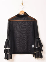 【4色展開】Meridian タートルネック フリルスリーブ シアーカットソー
