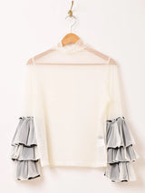 【4色展開】Meridian タートルネック フリルスリーブ シアーカットソー