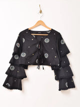 【3色展開】Meridian フラワー刺繍 ラッフルスリーブ 長袖ブラウス