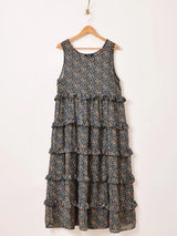 【3色展開】Meridian 花柄 シアー フリル ノースリーブワンピース