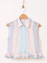 【3色展開】Elcamino ストライプ柄 フリルヘム ノースリーブシャツ