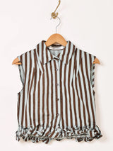 【3色展開】Elcamino ストライプ柄 フリルヘム ノースリーブシャツ