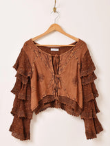 【3色展開】Emerald Motel エスニック刺繍 ラッフル 長袖ブラウス