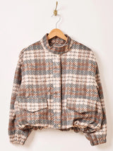 【2色展開】Elcamino チェック柄 フェイクスエード ショートブルゾン