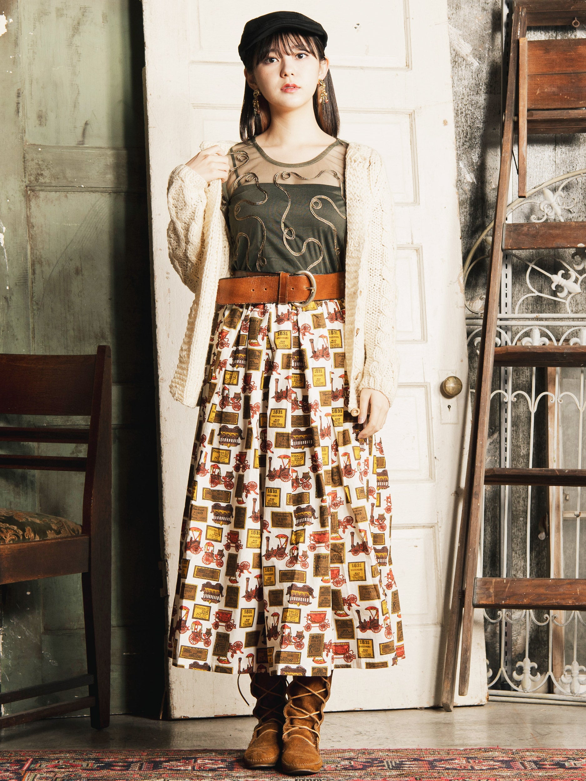 Emerald Motel 総柄 アンティークモチーフ ロングスカート – 古着屋Top