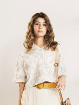 【2色展開】Emerald Motel 刺繍 クロップド オープンカラー 半袖シャツ