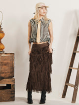 【3色展開】Elcamino ストライプ柄 フリルヘム ノースリーブシャツ