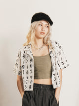 Emerald Motel モノグラム柄 半袖 オープンカラーシャツ