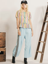 【2色展開】Emerald Motel カラフルストライプ メッシュ 半袖ブラウス