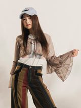 【3色展開】Meridian ラメ フリルスリーブ 長袖ブラウス