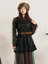 【2色展開】Meridian フェイクレザー フリル キャミソール