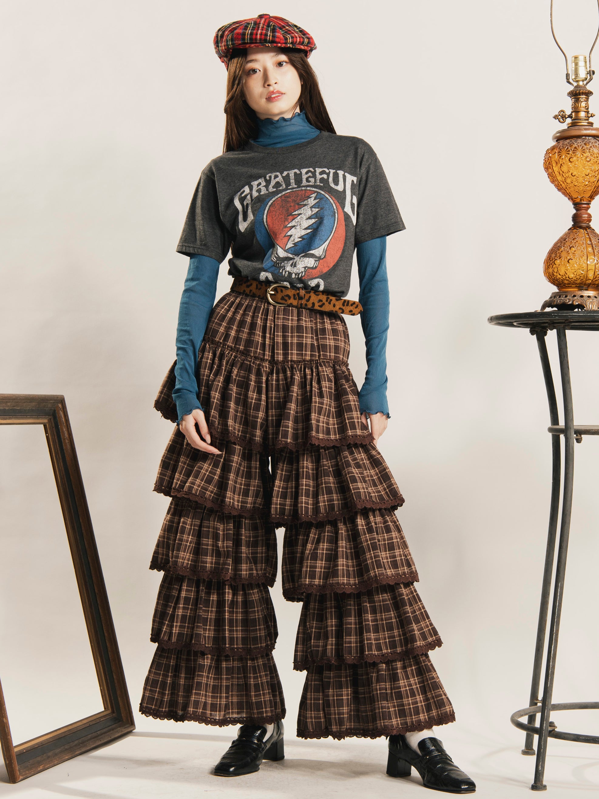 2色展開】Meridian チェック柄 フリルパンツ – 古着屋Top of the Hill