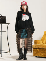 【2色展開】Meridian ネコ 刺繍 セーター