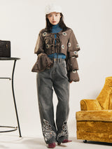 【3色展開】Meridian フラワー刺繍 ラッフルスリーブ 長袖ブラウス