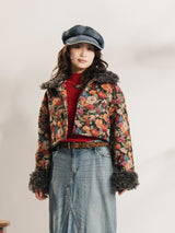 【2色展開】Meridian 花柄 ゴブラン織り ファー ブルゾン