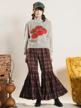 Meridian チェック柄 フリルヘム ロングパンツ