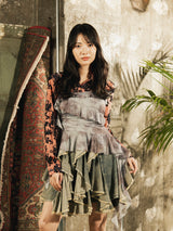 Meridian マーブル柄 アシンメトリー フリル キャミソール