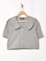 【2色展開】Meridian フリルカラー ギンガムチェック 半袖ブラウス