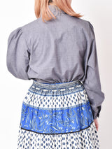 カットワーク刺繍 スタンドカラー長袖ブラウス