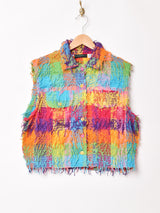 フリンジ ブロックチェック ベスト