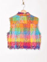 フリンジ ブロックチェック ベスト