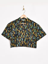 Emerald Motel 総柄 オープンカラー 半袖 クロップドシャツ