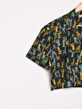 Emerald Motel 総柄 オープンカラー 半袖 クロップドシャツ