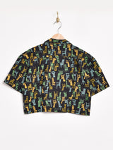 Emerald Motel 総柄 オープンカラー 半袖 クロップドシャツ