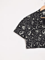 【2色展開】Emerald Motel 総柄 オープンカラー 半袖 クロップドシャツ