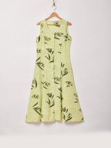 花柄 フロントボタン スリーブレス ワンピース