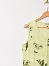 花柄 フロントボタン スリーブレス ワンピース