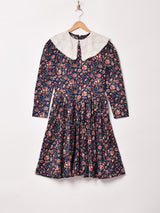 ビッグカラー 花柄 長袖ワンピース