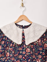 ビッグカラー 花柄 長袖ワンピース