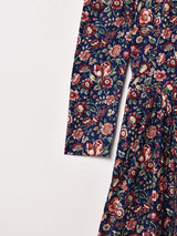 ビッグカラー 花柄 長袖ワンピース