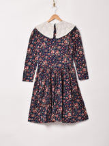 ビッグカラー 花柄 長袖ワンピース