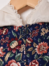 ビッグカラー 花柄 長袖ワンピース