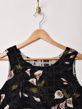 花柄 シアー スリーブレスワンピース