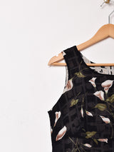 花柄 シアー スリーブレスワンピース