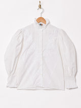 スタンドカラー レースデザイン 長袖 ホワイトブラウス