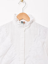 スタンドカラー レースデザイン 長袖 ホワイトブラウス