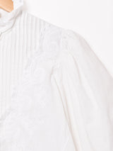 スタンドカラー レースデザイン 長袖 ホワイトブラウス