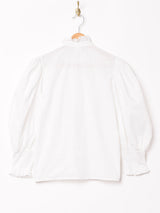 スタンドカラー レースデザイン 長袖 ホワイトブラウス