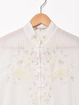 フラワー刺繍 半袖 チャイナシャツ