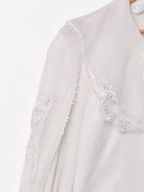 シースルー 切替デザイン 長袖ブラウス